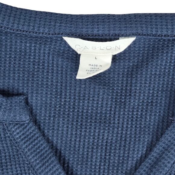 Caslon Notch V-Neck Organic Cotton Thermal Waffle Top Navy Indigo‎ L NWT - Picture 3 of 7